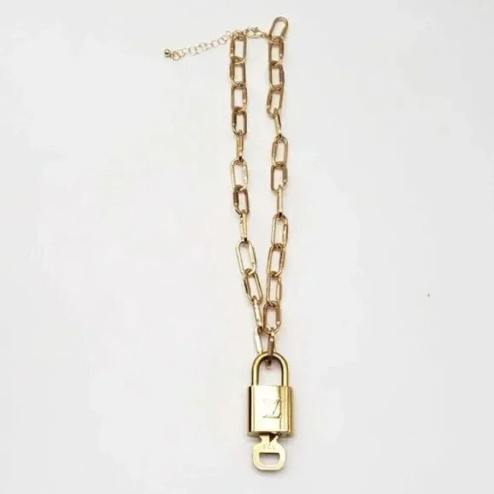 Authentic Louis Vuitton Lock and Key Gold Color with Gold Plated Chain Necklace
